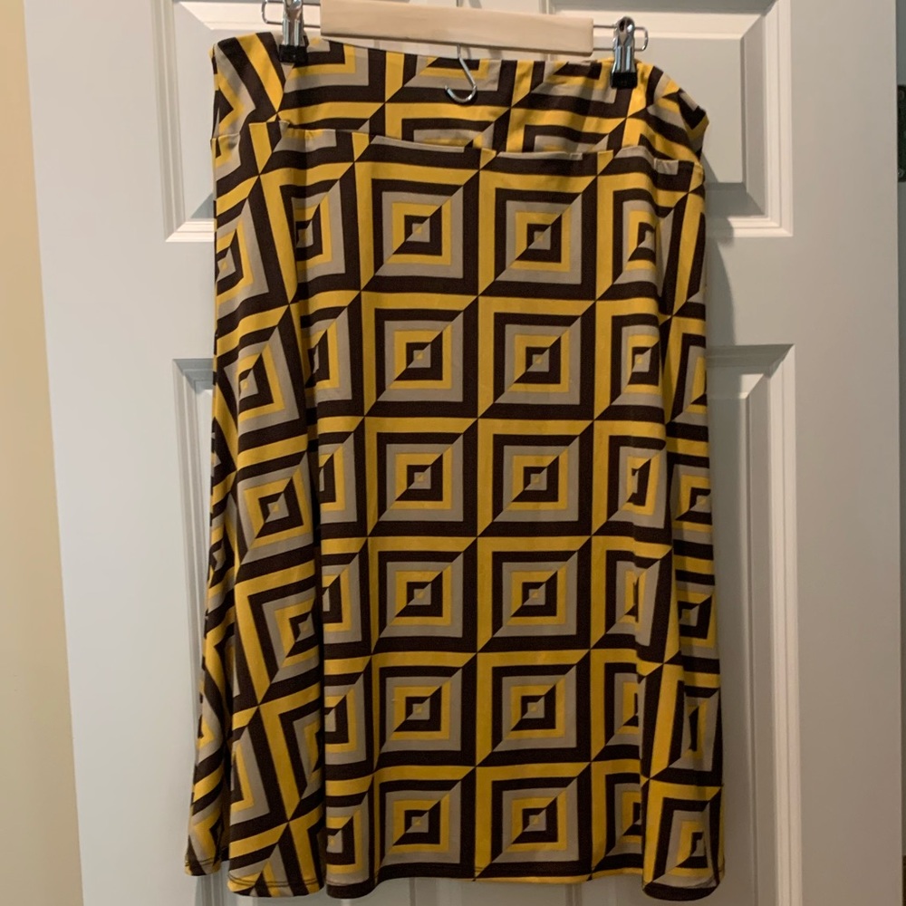 Cato Large Geometric A-Line Skirt Yellow Brown